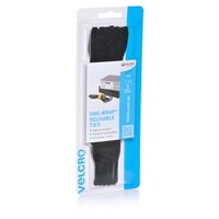 Velcro Cable Ties Reusable Black 25mmx200mm Pack 5