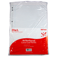 Stat Loose Leaf Reinforced Refills A4 Ruled Pack 100