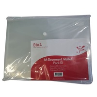 Document Wallet A4 PP With Button Closure Clear Pack 10