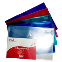 Stat PP Document Wallets A4 With Button Closure Assorted Colours Pack 10