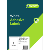Celcast Laser/Inkjet/Copier Labels 1Up 199.6 x 289.1mm White Box 100 Sheets